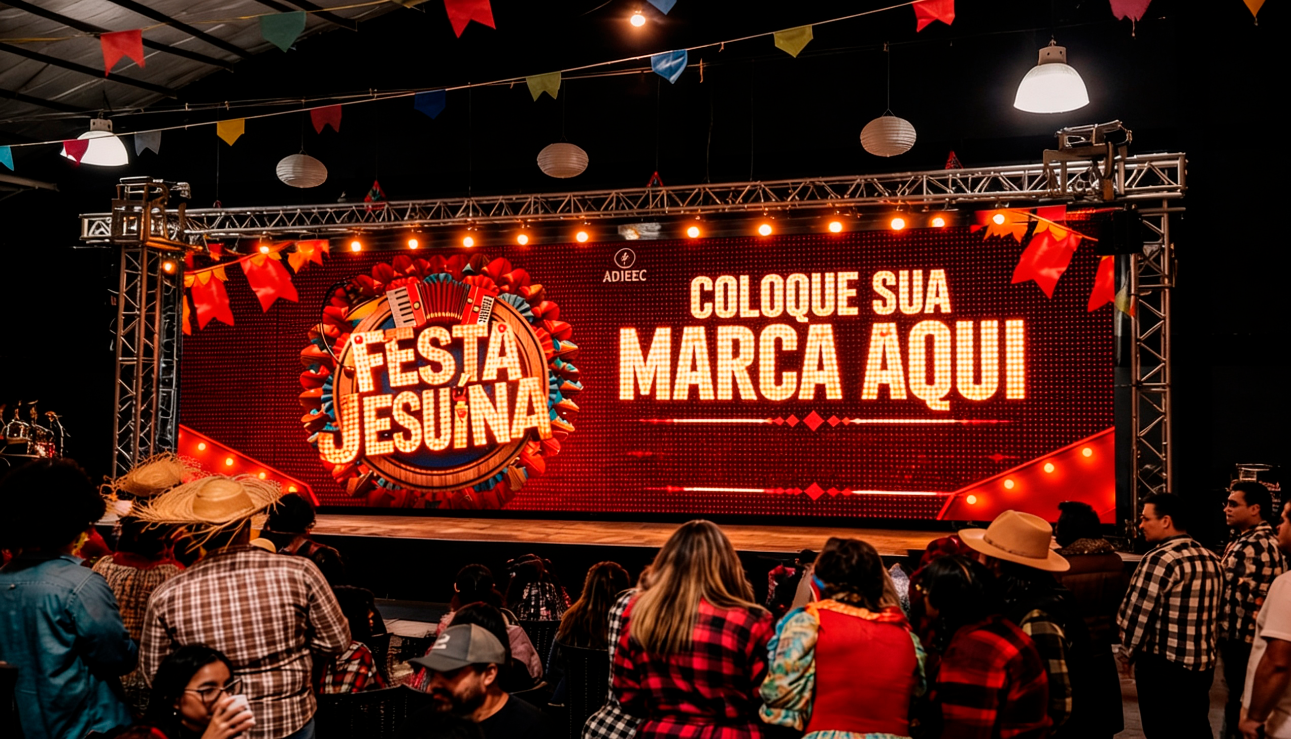 Telão principal do evento com marca do patrocinador